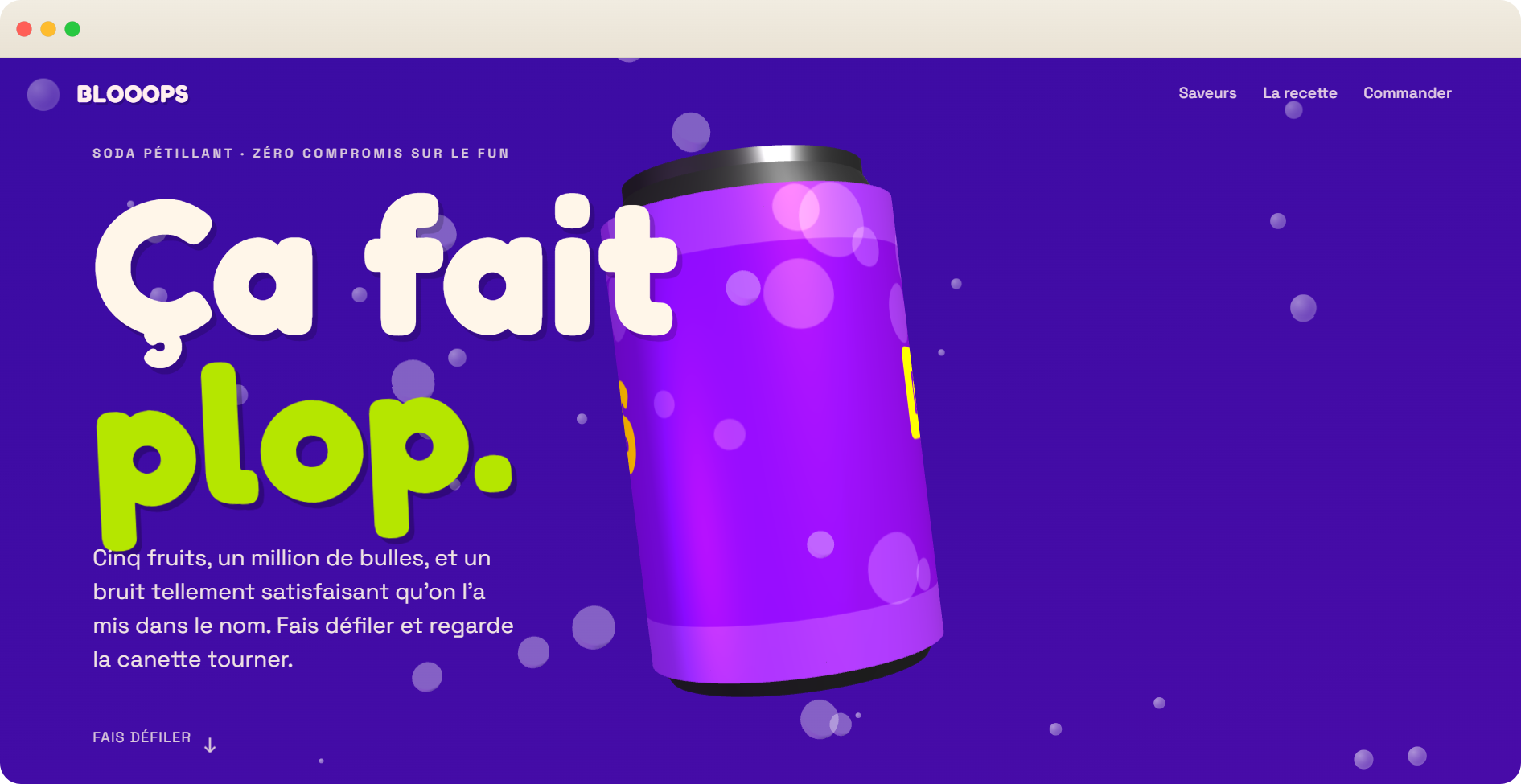 Aperçu du site Blooops — soda pétillant